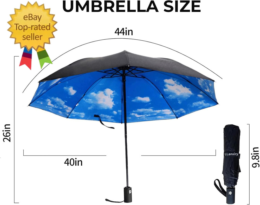 Compact Travel Umbrella, 44" Canopy, Automatic Open/Close Windproof Umbrella