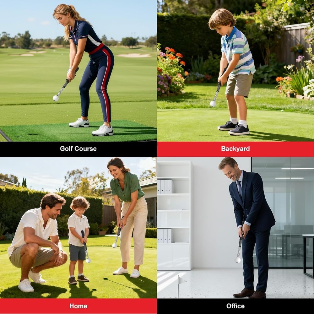 Tempo Stick Golf for Right Hand, Retractable Golf Swing Training Aid with Arm Ba