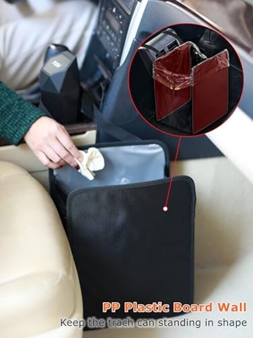 Black 3-Gallons Leakproof Open-Top Car Trash Can - Large Capacity