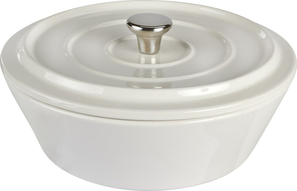 Servappetit Cream Round Covered Stoneware Baker with Lid 9" Diameter Baking Dish
