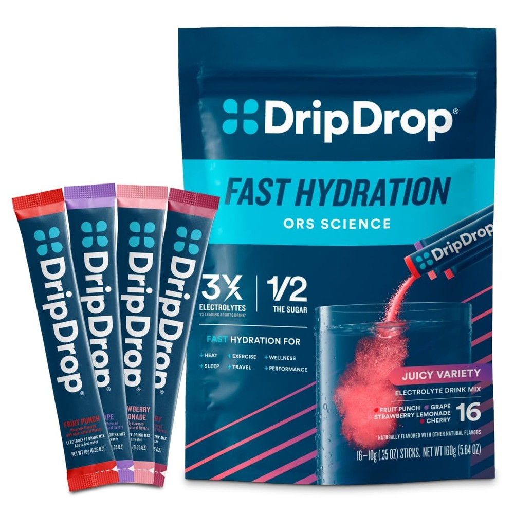 DripDrop Hydration Packets - Juicy Variety Pack - Single Serve 16 Count