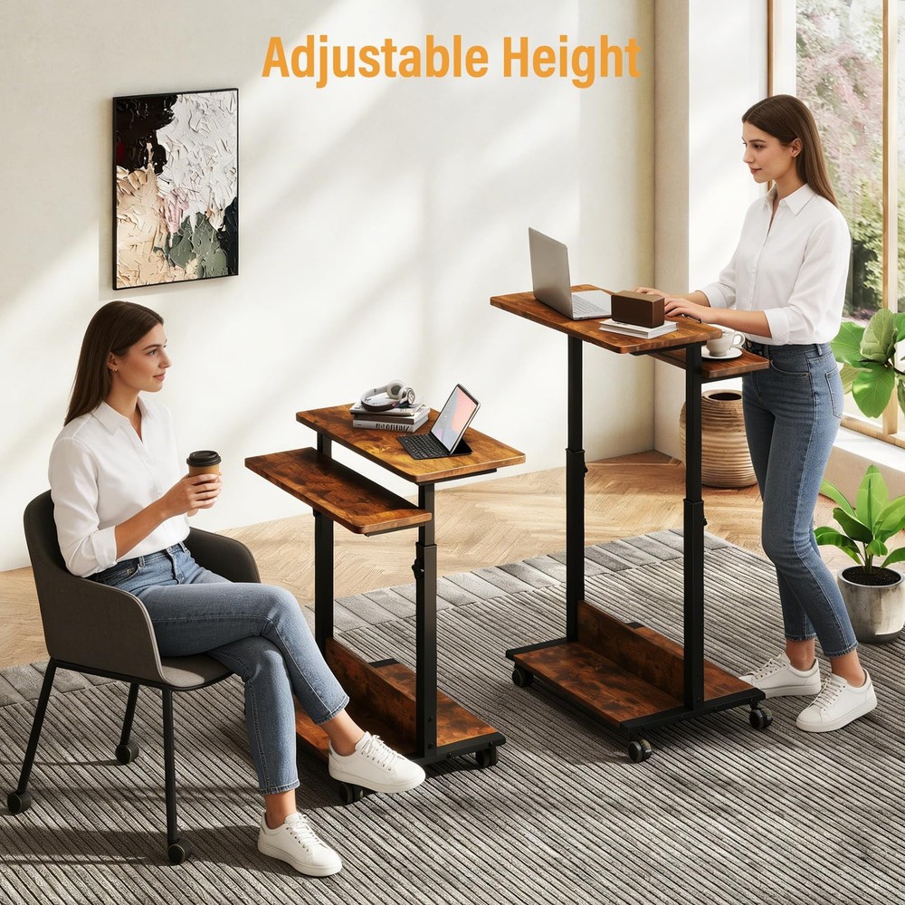Small Standing Desk with Wheels,Small Mobile Computer Desks Adjustable Height...