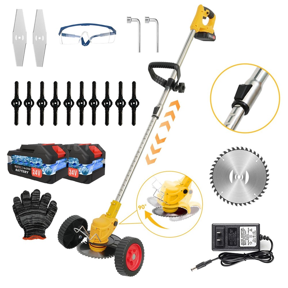 Electric Weed Wacker Cordless String Trimmer 3 Types Blades Lightweight 2Battery