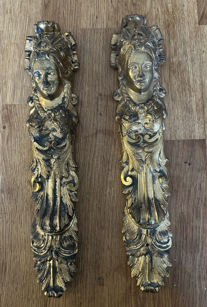 2 Antique Ormalu Bronze Caryatid Victorian