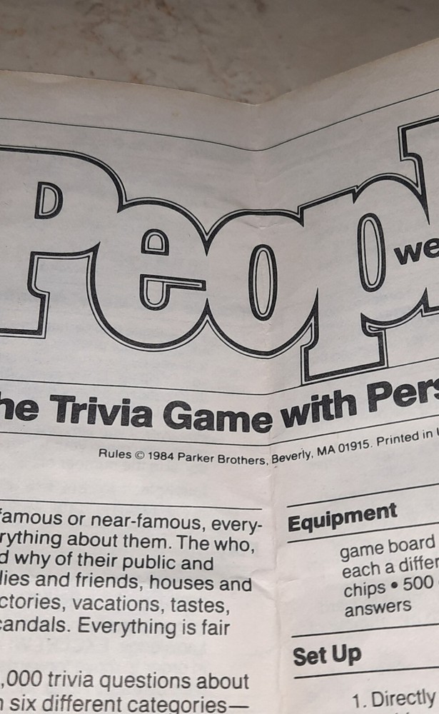Vintage 1984 People Weekly Trivia Game Replacement Piece