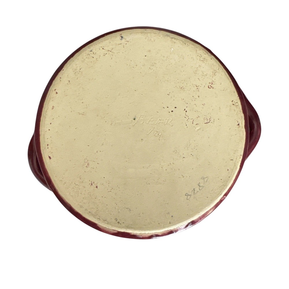 Vintage Signed Bear Pottery 7” Cherry Red Baking Pot