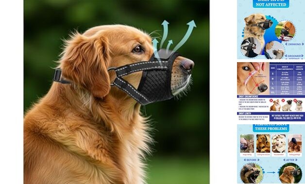 Dog Muzzle for Large Dogs - Soft Breathable Muzzle for Large Sized Extra Large