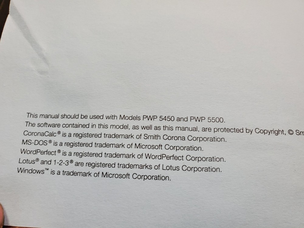 Smith Corona PWP 5450 PWP 5500 Electronic Typewriter Owners Reference Manuals
