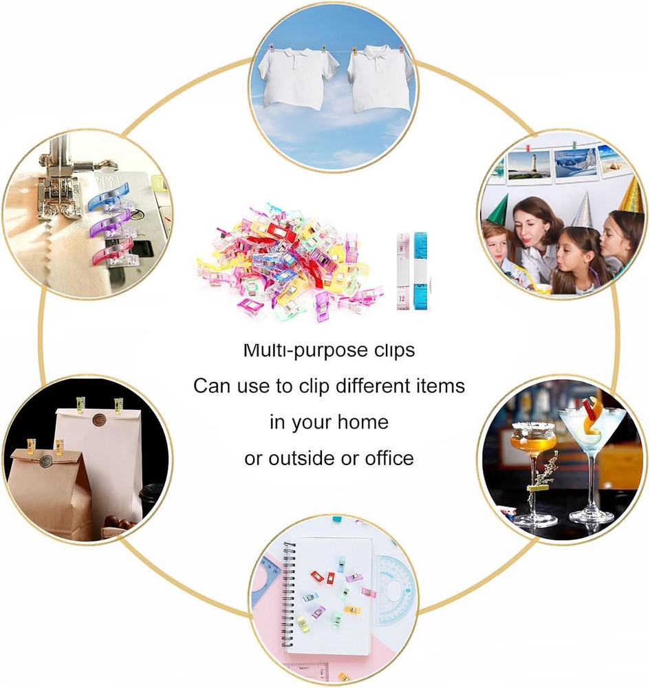 Premium Plastic Clips, Multipurpose Sewing Clips Quilting Colorful