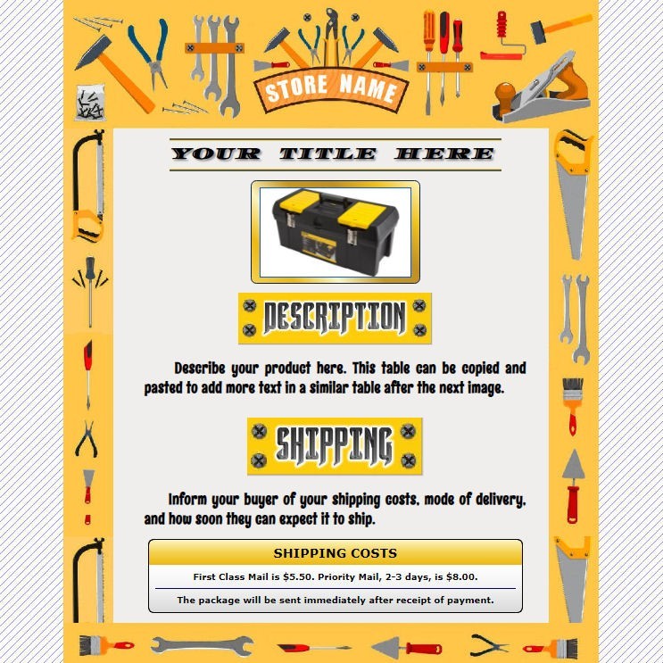 AUCTION TEMPLATE Tools Hardware Handyman Border Frame Design - FREE SHIPPING