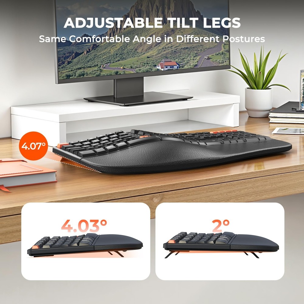 MEETION Ergonomic Keyboard and Mouse, 2.4G Wireless/Bluetooth Split Keyboard ...