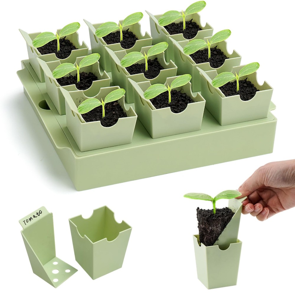 Seed Starter Tray, Dual-Purpose Handles for Transplanting & Labeling, 9 Deep ...