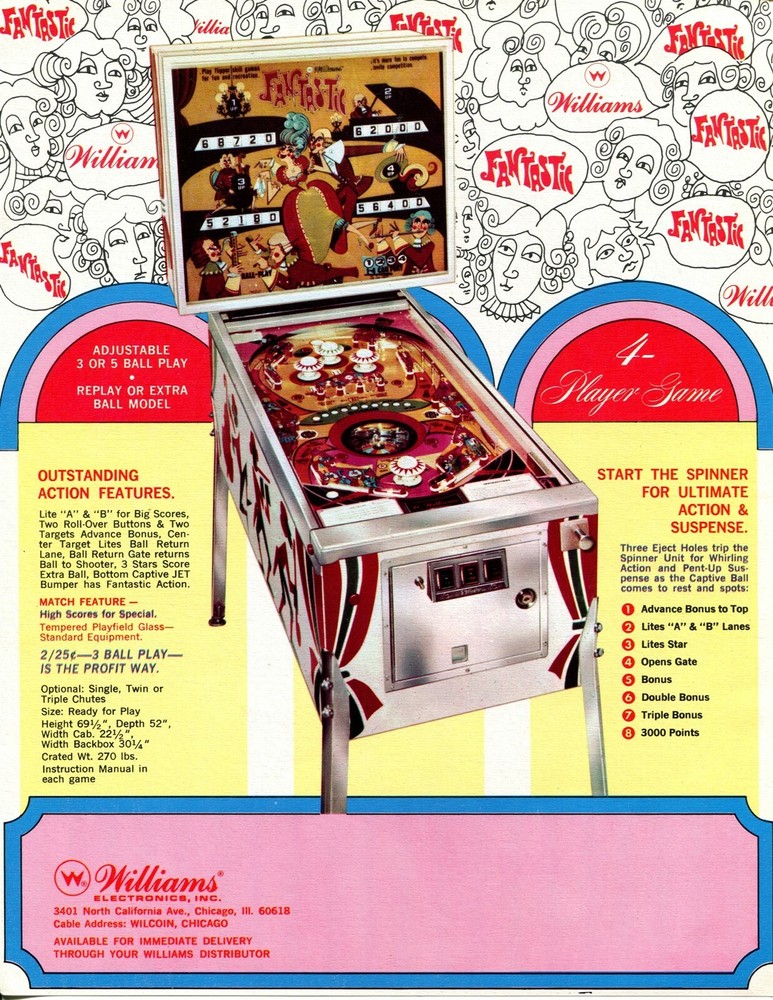 Fantastic Williams Pinball Flyer / Brochure/ Ad - Mint