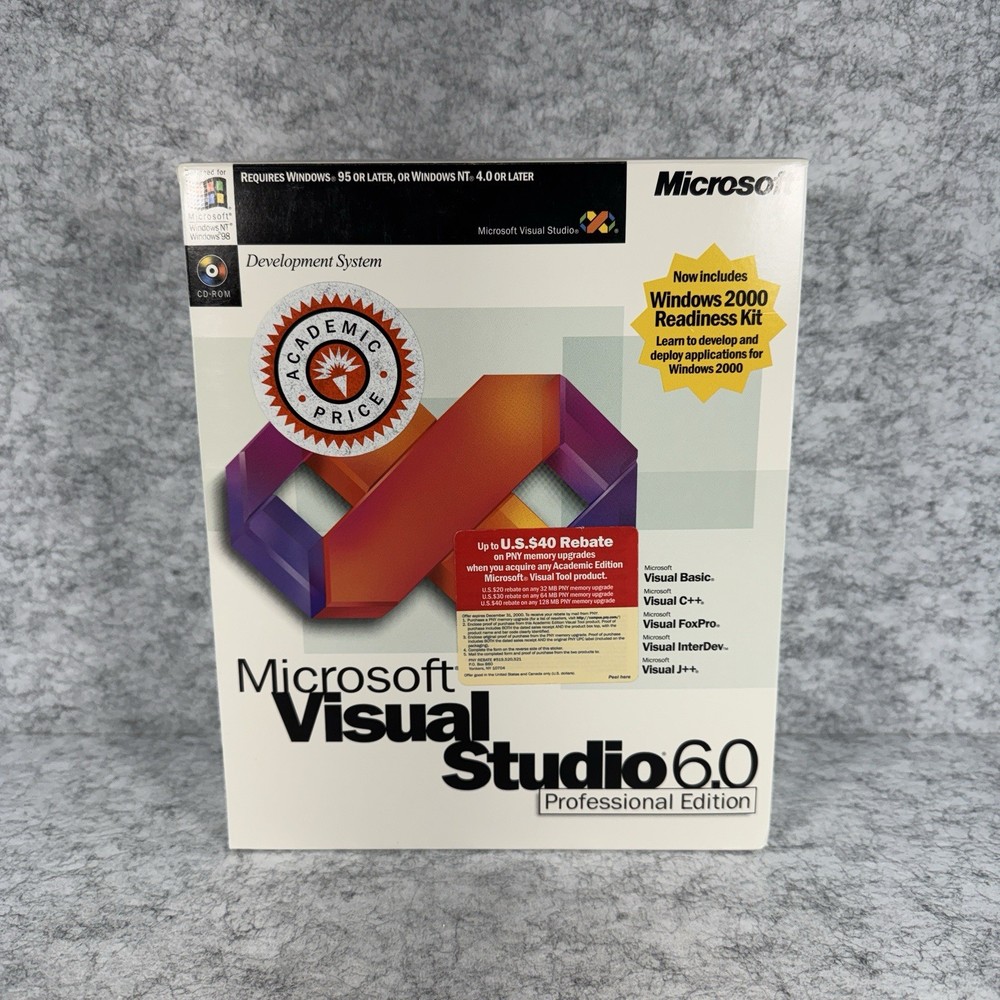 Microsoft Visual Basic Studio 6.0 Pro FoxPro C++ 659-00390 X04-86322 Software