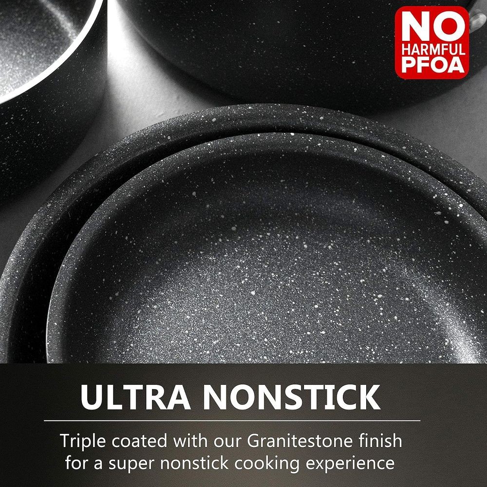 Granitestone Pots and Pans Set 10 Pc Stackable Space Saving Nonstick Cookware