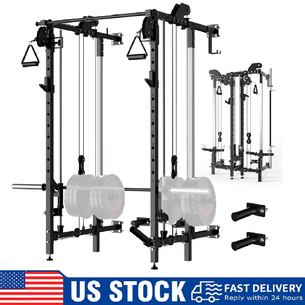 Wall Mount Smith Machine Squat Rack Power Rack with Dual Pulley System Workout