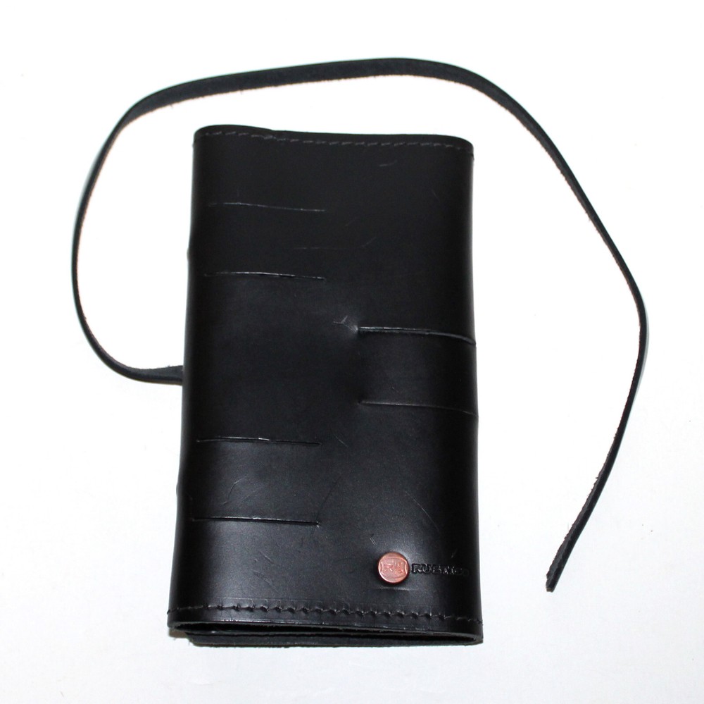 Rustico Sidekick Black Leather tri-fold handmade pouch cord organizer wallet