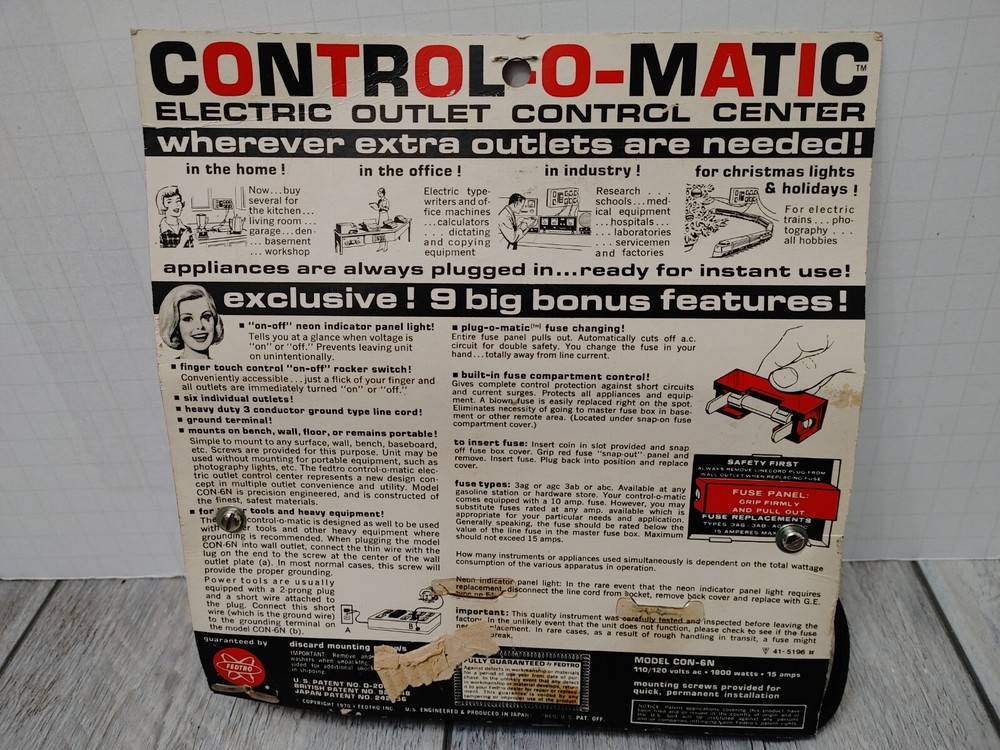 Original Vintage ELECTICAL FEDTRO OUTLET CONTROL CENTER