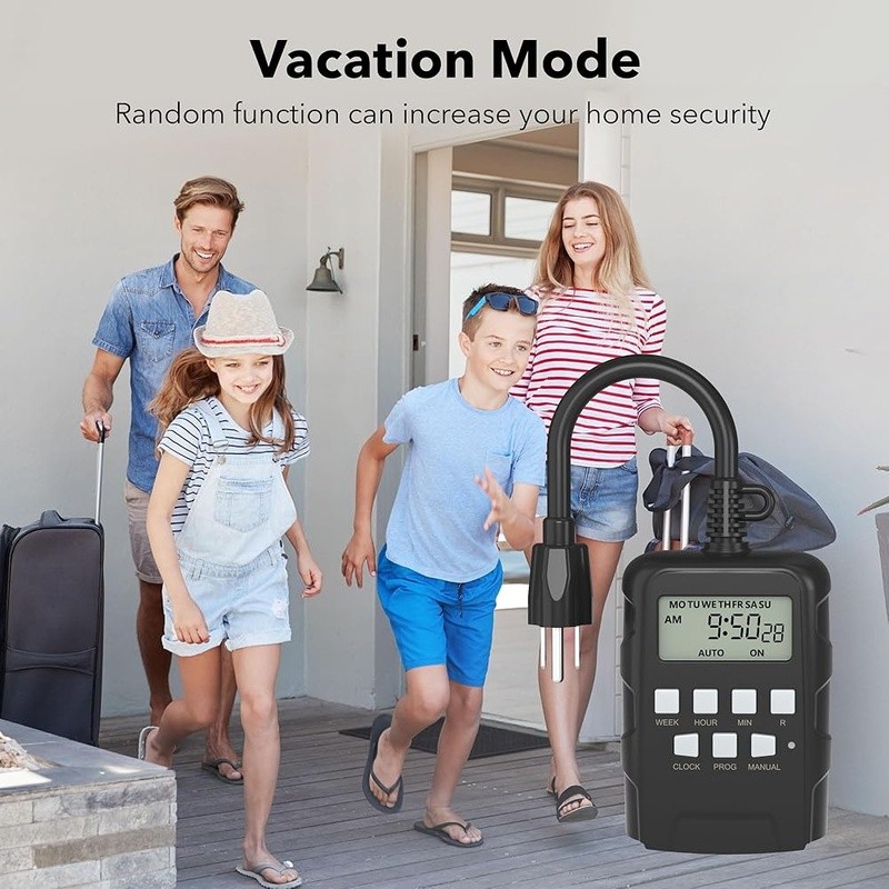 Digital Outdoor Timer Dual Outlets 8 Programmable Settings Waterproof Device New