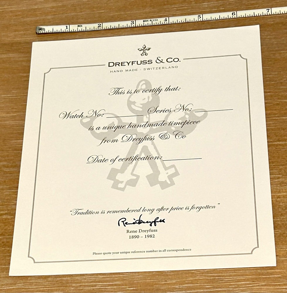 New! Authentic DREYFUSS & CO Signed Blank Certificate