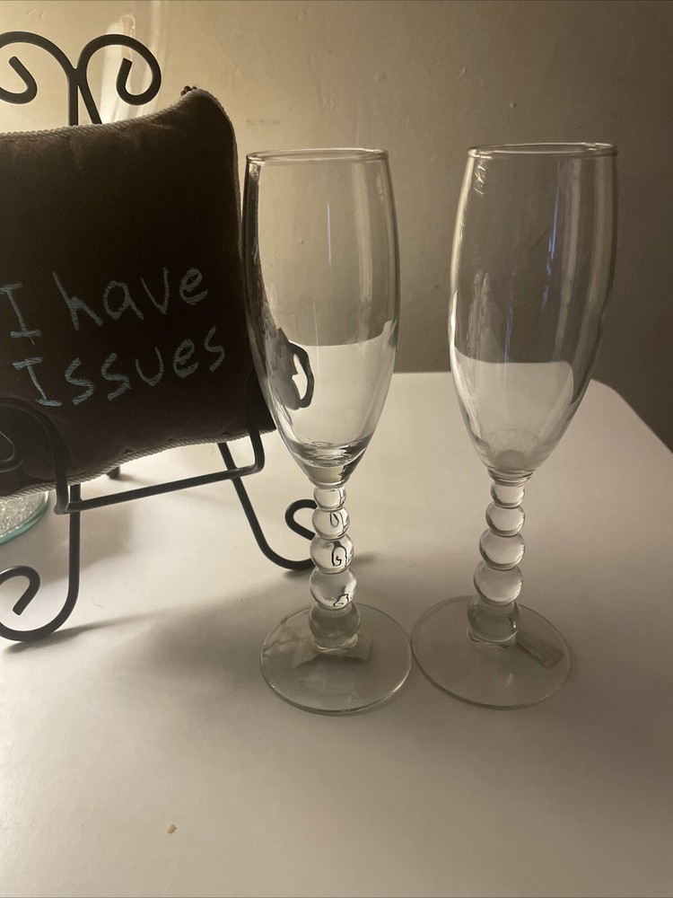 Two Libbey Clear Ball Stem 8” Wine Flutes