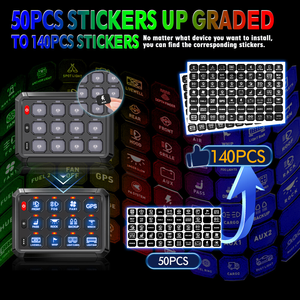12 Gang RGB Switch Panel bluetooth Remote Control LED ON/OFF For Ford