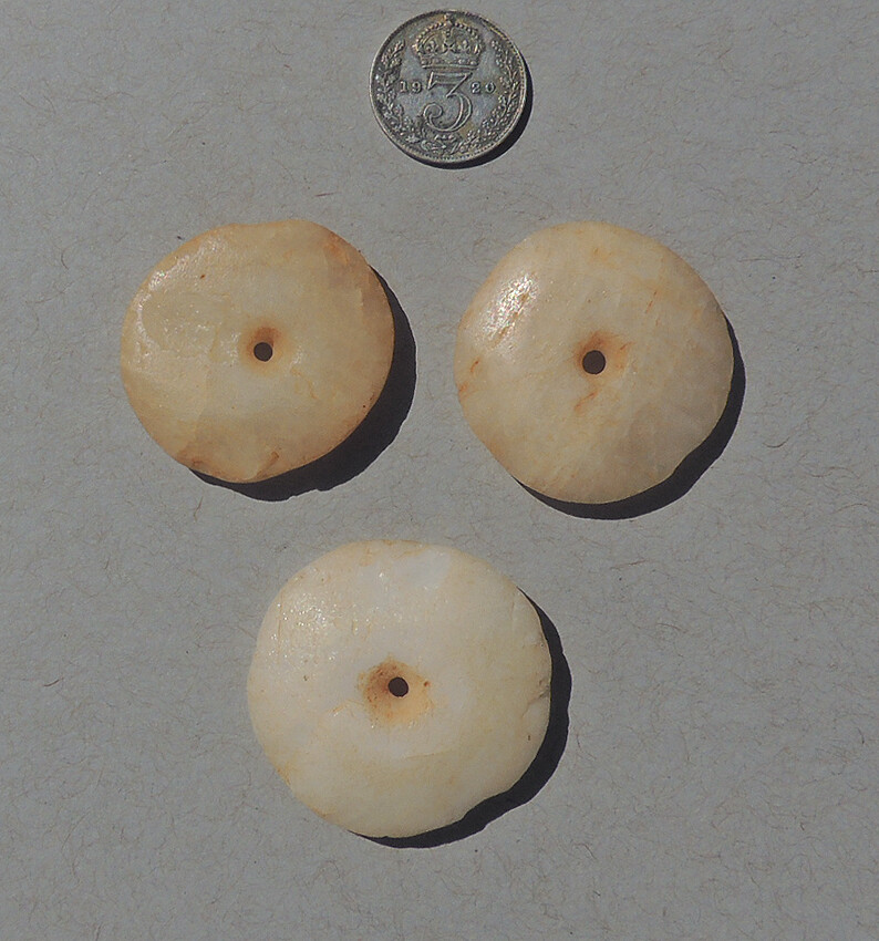 3 ancient african agate stone disc beads mali #4959