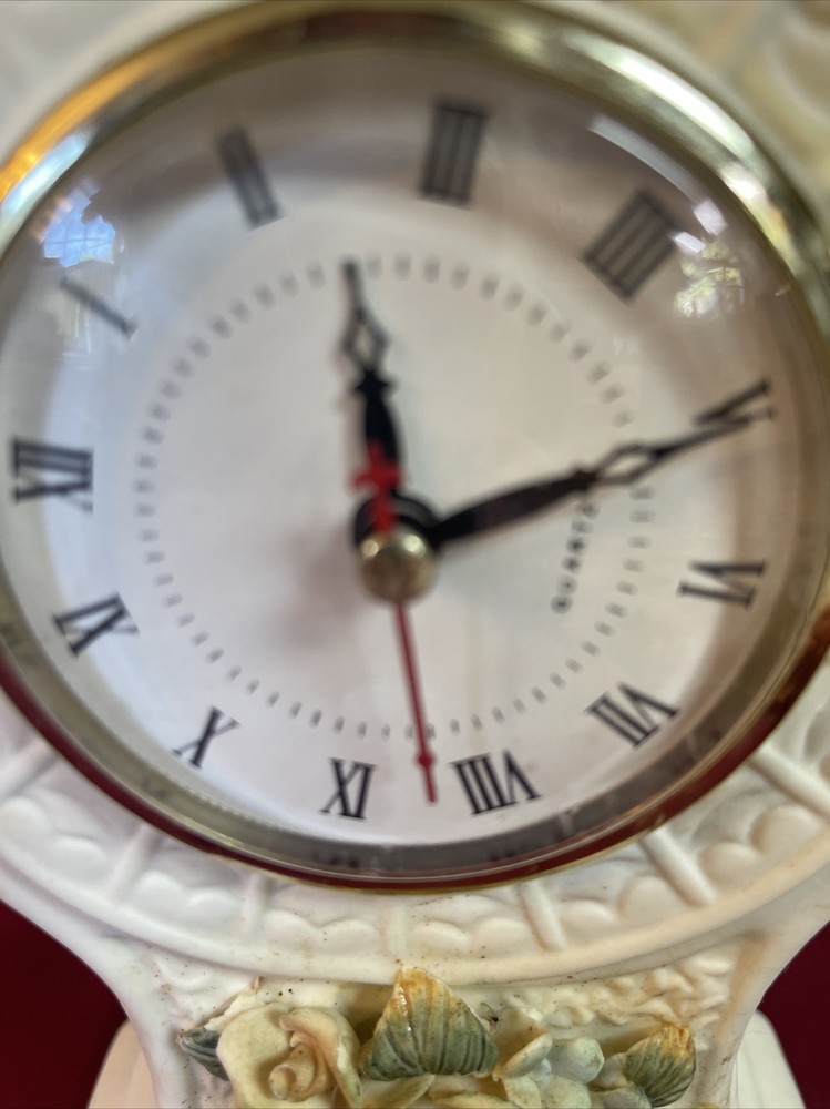 Vintage Solid Porcelain Mantel Clock Capodimonte Roses Beautiful!