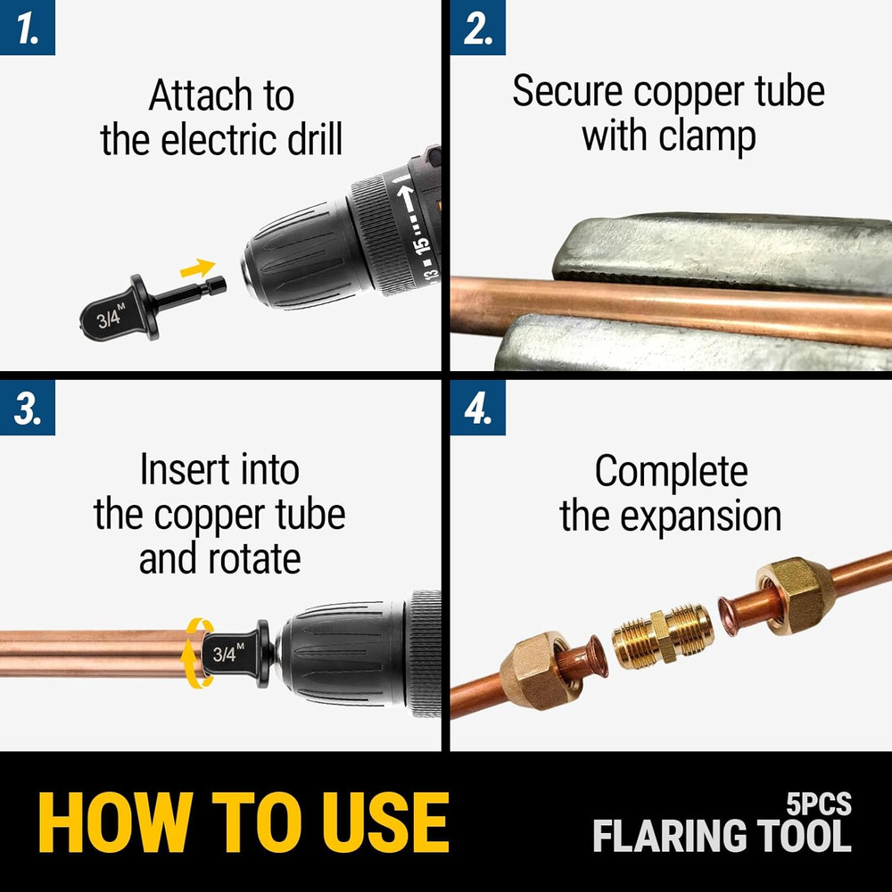 Copper Flaring Tool Drill Bit Set, Mini Split & 6-in-1, 6-Piece Black Soft Tu...