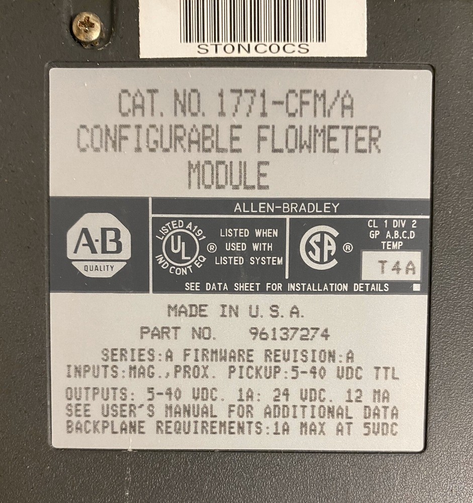 Allen Bradley 1771-CFM/A Configuration Flowmeter Module