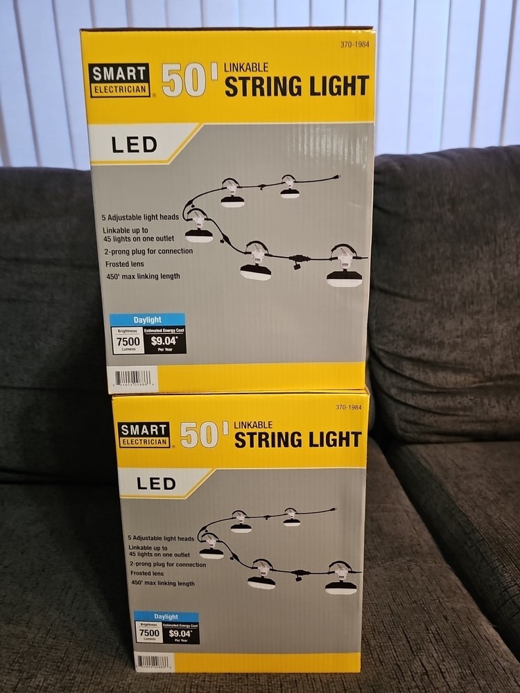 2x 50FT Led Work Light 7,500LM Waterproof Construction String Lights Linkable