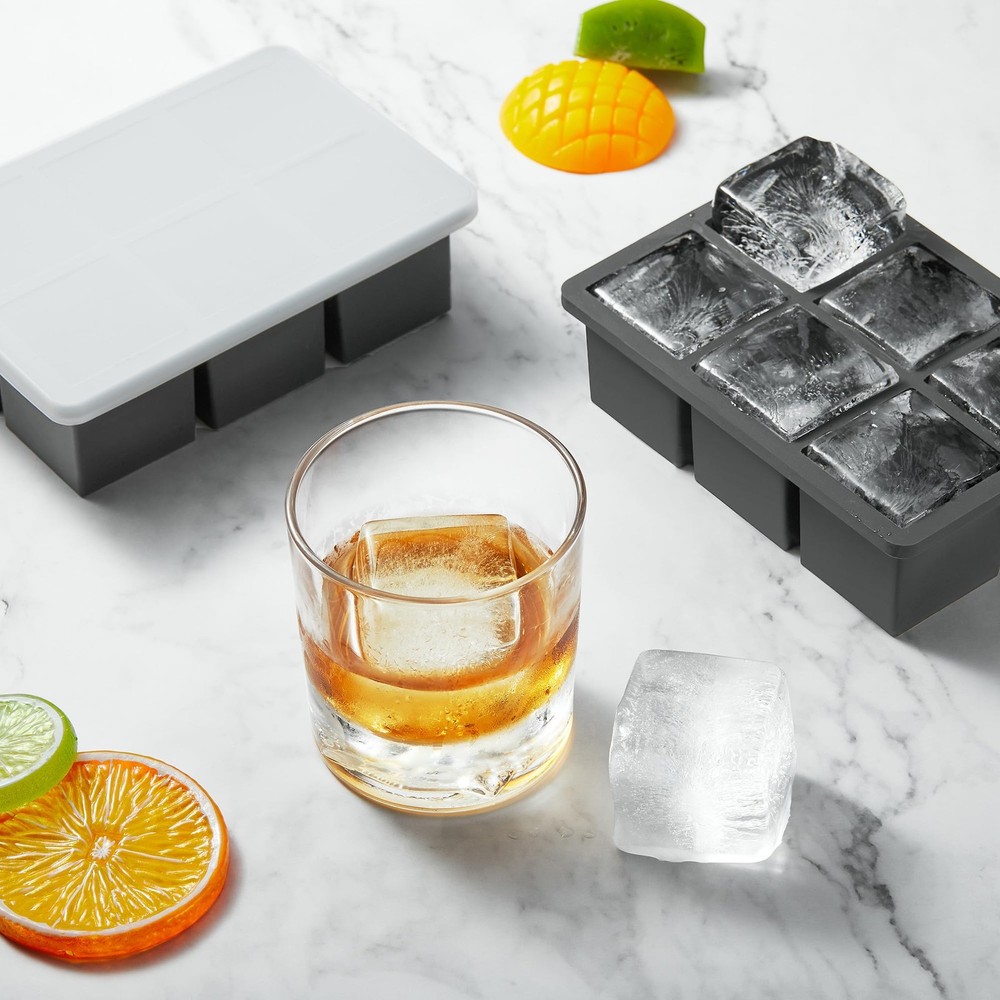 Large Ice Cube Molds Tray with Lid, Stackable Big Silicone Square Ice Cube Mold