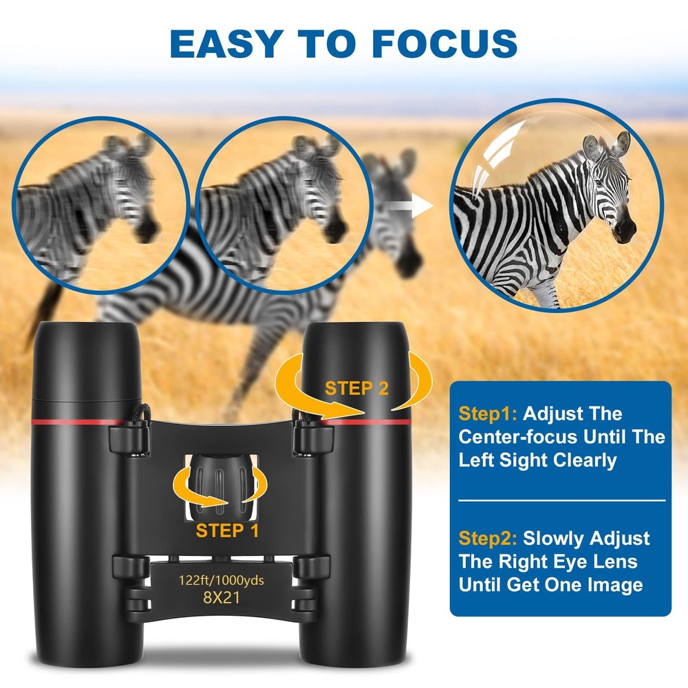 AHFLRITO Compact Binoculars, Lightweight Foldable Small Small, Black