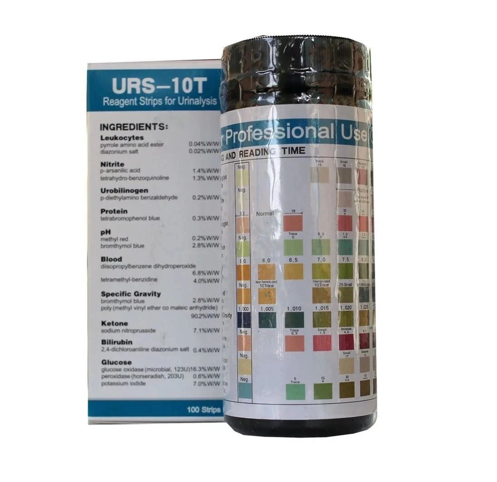 Urine Dipstick 10 Parameter Urinalysis Reagent Test Strips - 100 Pack