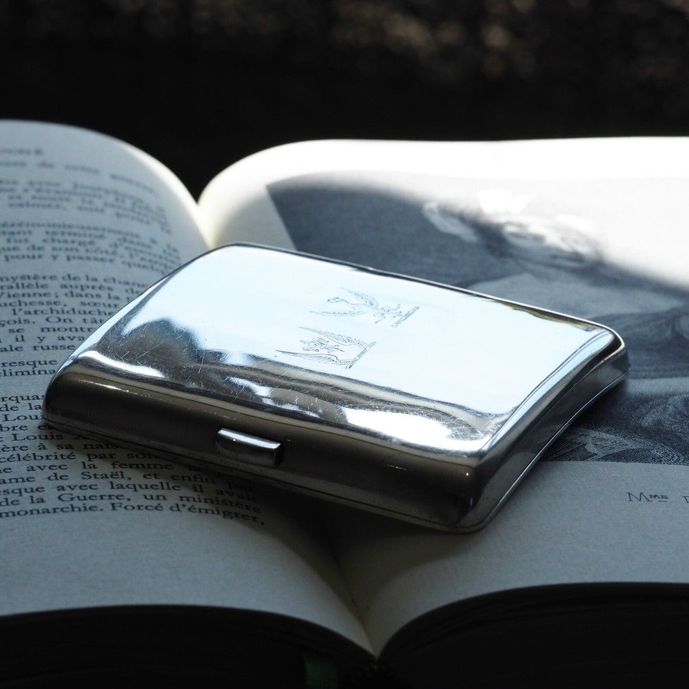 Antique Victorian Solid Silver Cigarette Case Wonderful Curve & Crested - 1894