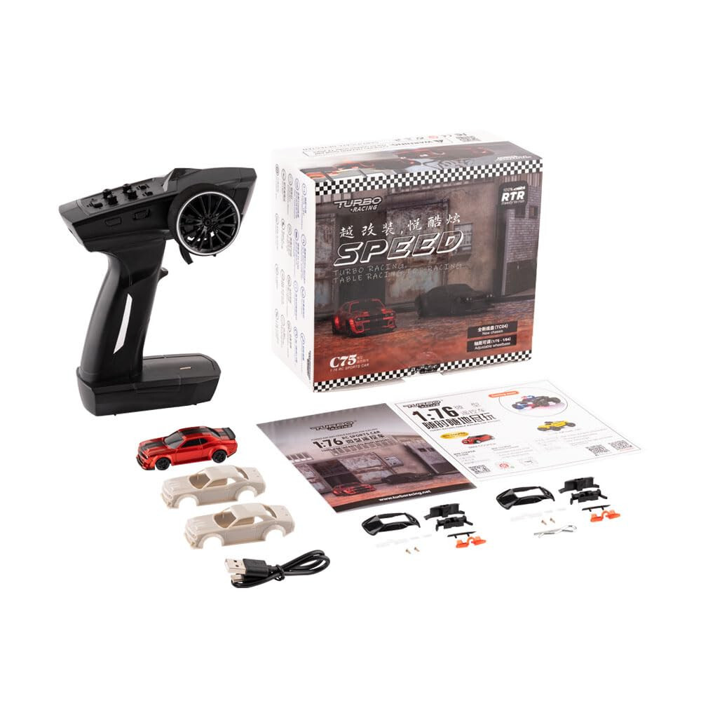 RC 1/76 Micro Car DODGE CHALLENGER SRT Hellcat w/ LED Lights -RED-