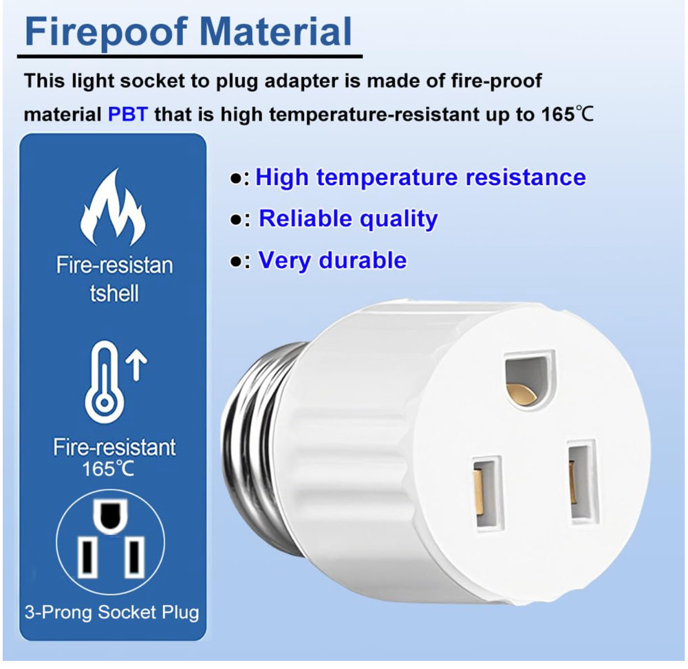 3 Pack E26/E27 Light Socket to Plug Adapter 2/3 Prong Light Bulb Outlet Adapter