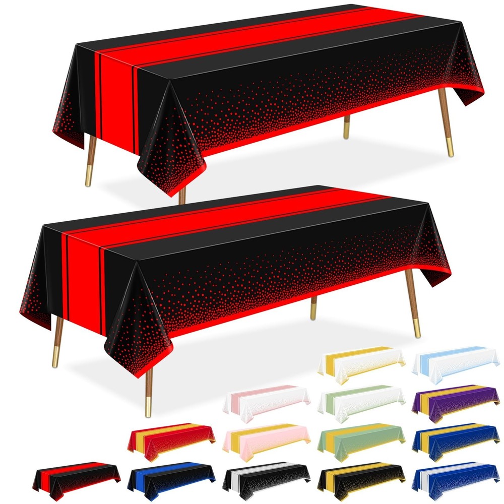 Red and Black Tablecloth Party Decorations 2 Pack, Disposable Plastic Table C...
