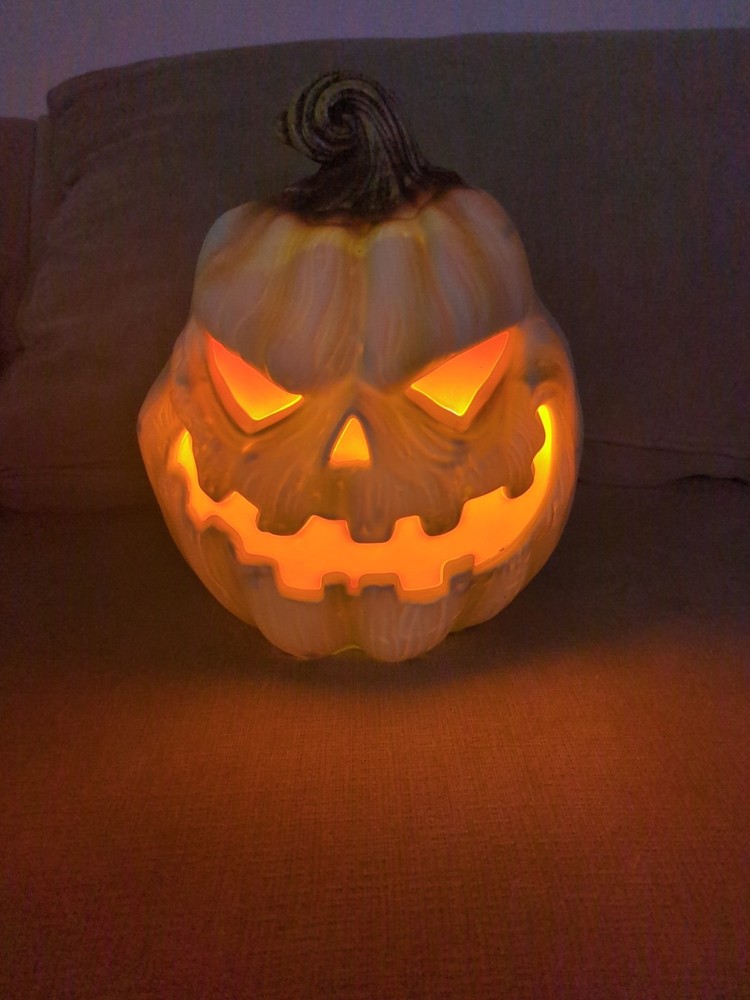 Halloween 12” LED Flickering White Evil Pumpkin