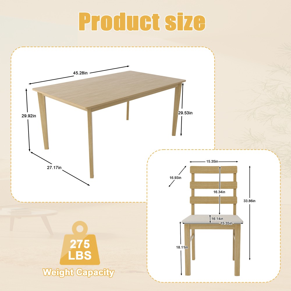 Kitchen Dining Set for 4 Rectangle Table and Chairs Dining Room Solid Wood