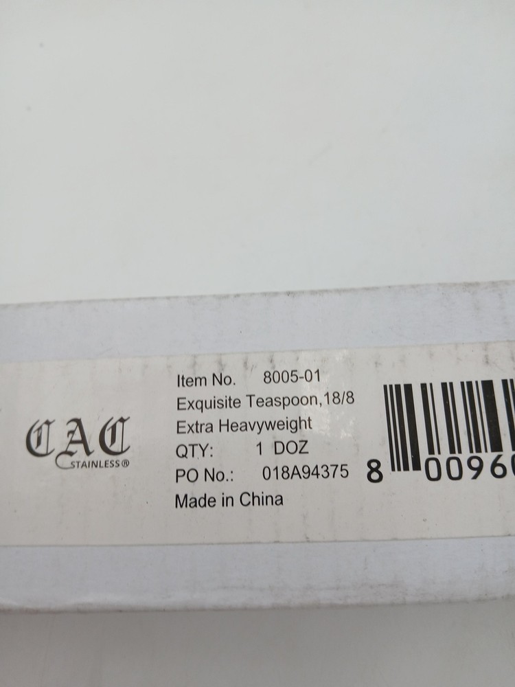 CAC Stainless Exquisite Teaspoon 18/8 Extra Heavyweight Flatware 12 Pc Set