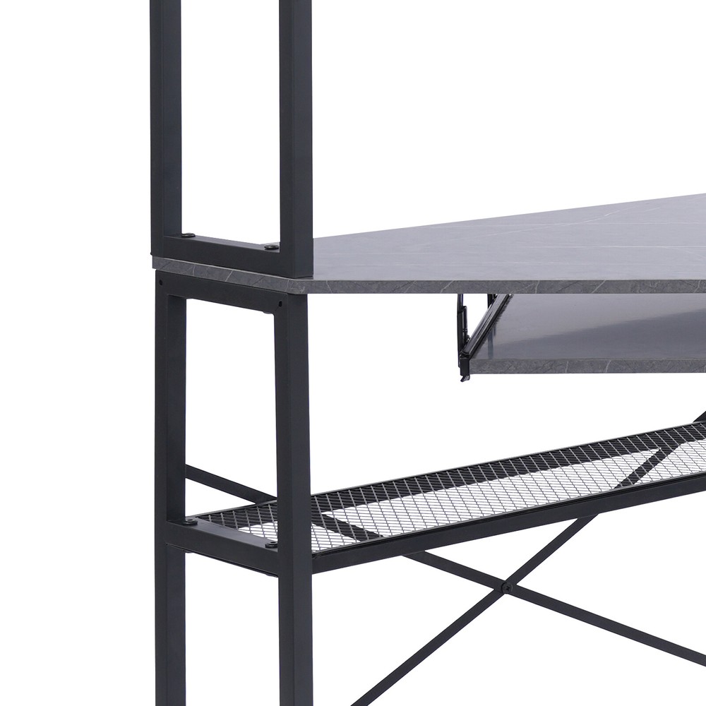 Triangular Computer Desk W/ Led Lights and Power Outlet, Home Office Corner Desk