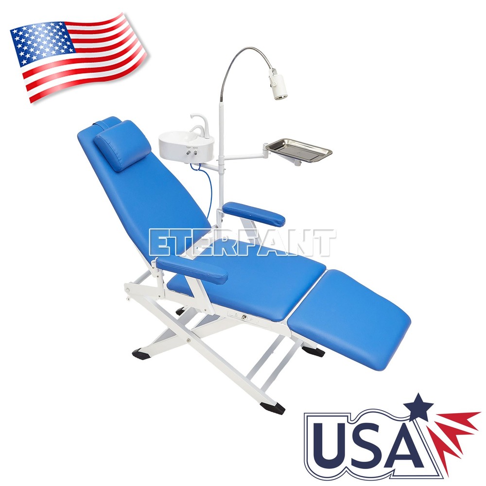 Portable Dental Unit System w/Air Compressor/Adjustable Folding Chair LED Light