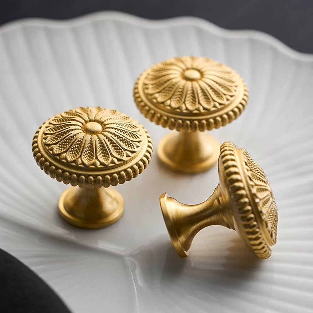 Kitchen Cabinet Knobs Brushed Brass, Solid Metal Kitchen Cabinet Pulls Vintag...