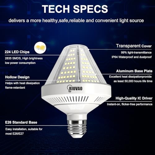 6000 Lumen LED Corn Cob Light Bulb, 400 watt Equivalent, e26/e27 Light Bulbs