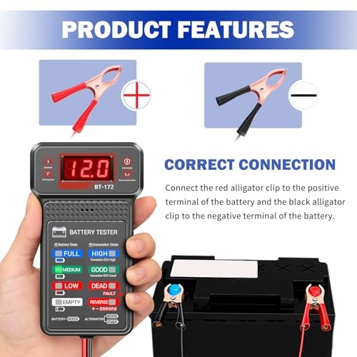 12V Car Battery Testers with LCD Display & LED Indicators - Battery Load Tester
