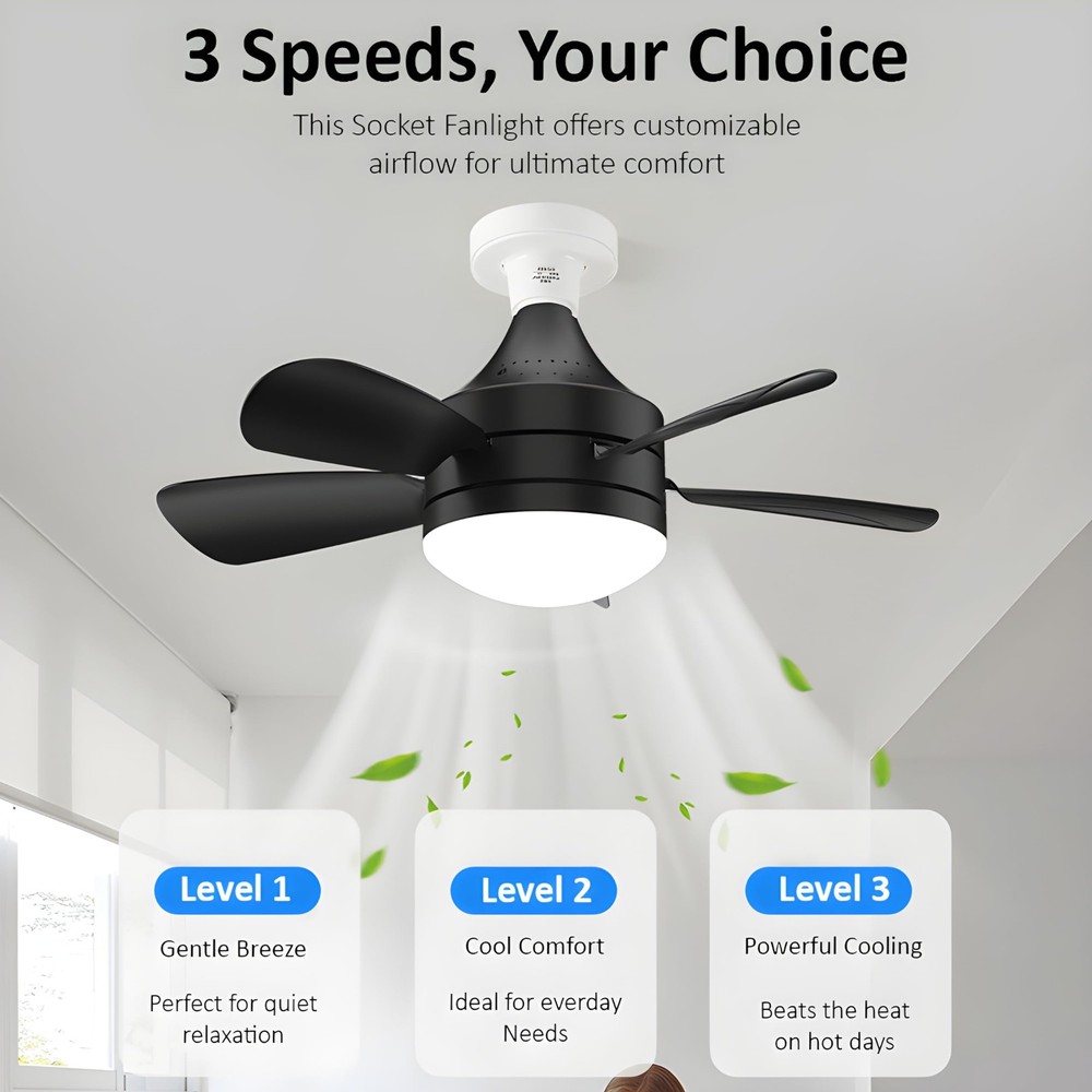Socket Fan Light with Remote and 2 Socket Extenders, Socket Ceiling Fan Light...