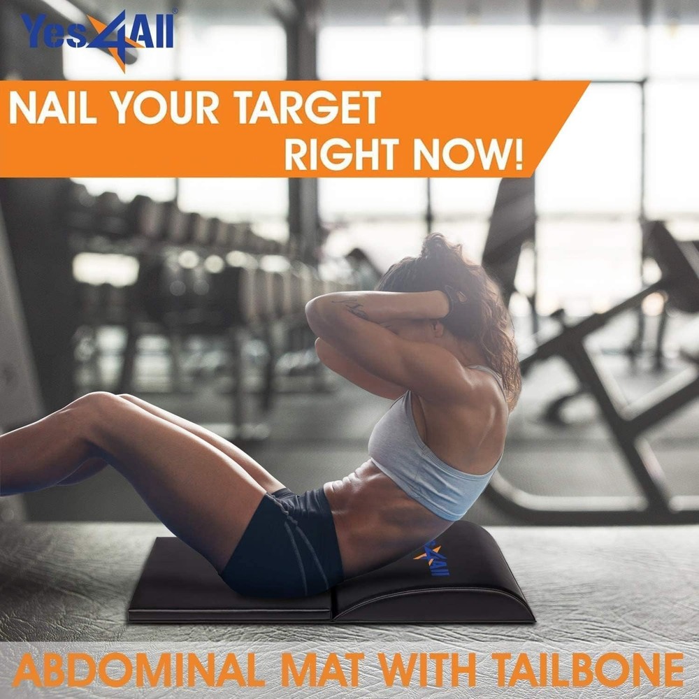 Foldable Ab Exercise Mat with Tailbone Support for Ultimate Comfort - Black