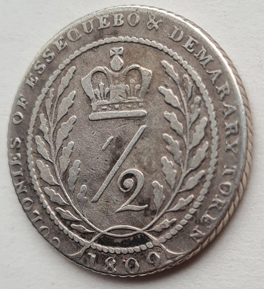 •1809•BRITISH ESSEQUEBO & DEMARARY•1/2 GUILDER•