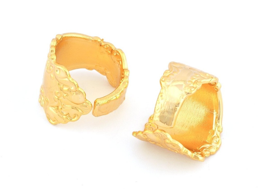 Spoon Ring Flower Patterned Adjustable Shiny Gold Plated brass  8US size 3901